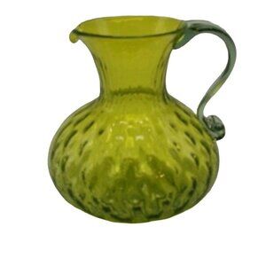 Empoli Italy Green Quilted Diamond Optic Glass Pitcher Vintage Decorative Piece